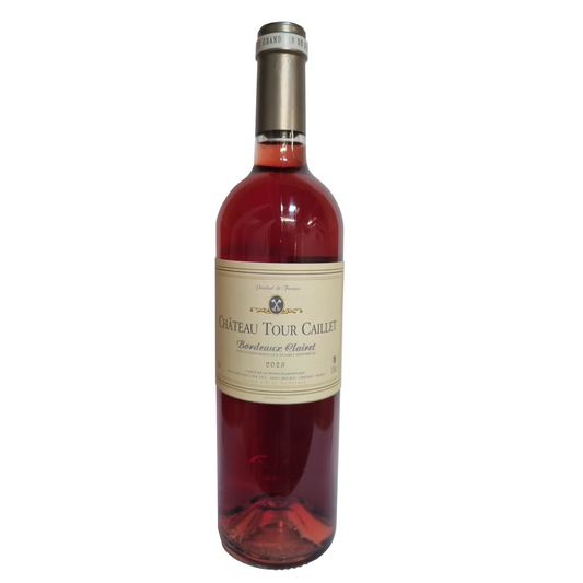Bottle of Chateau Tour Cailler rose wine on a white background