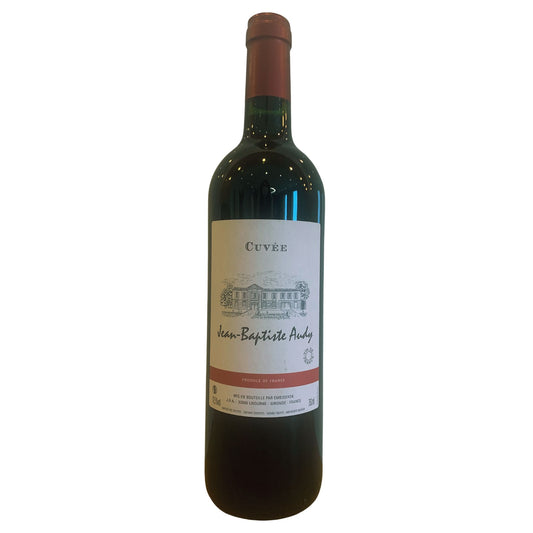 Wine bottle with a label on a white background