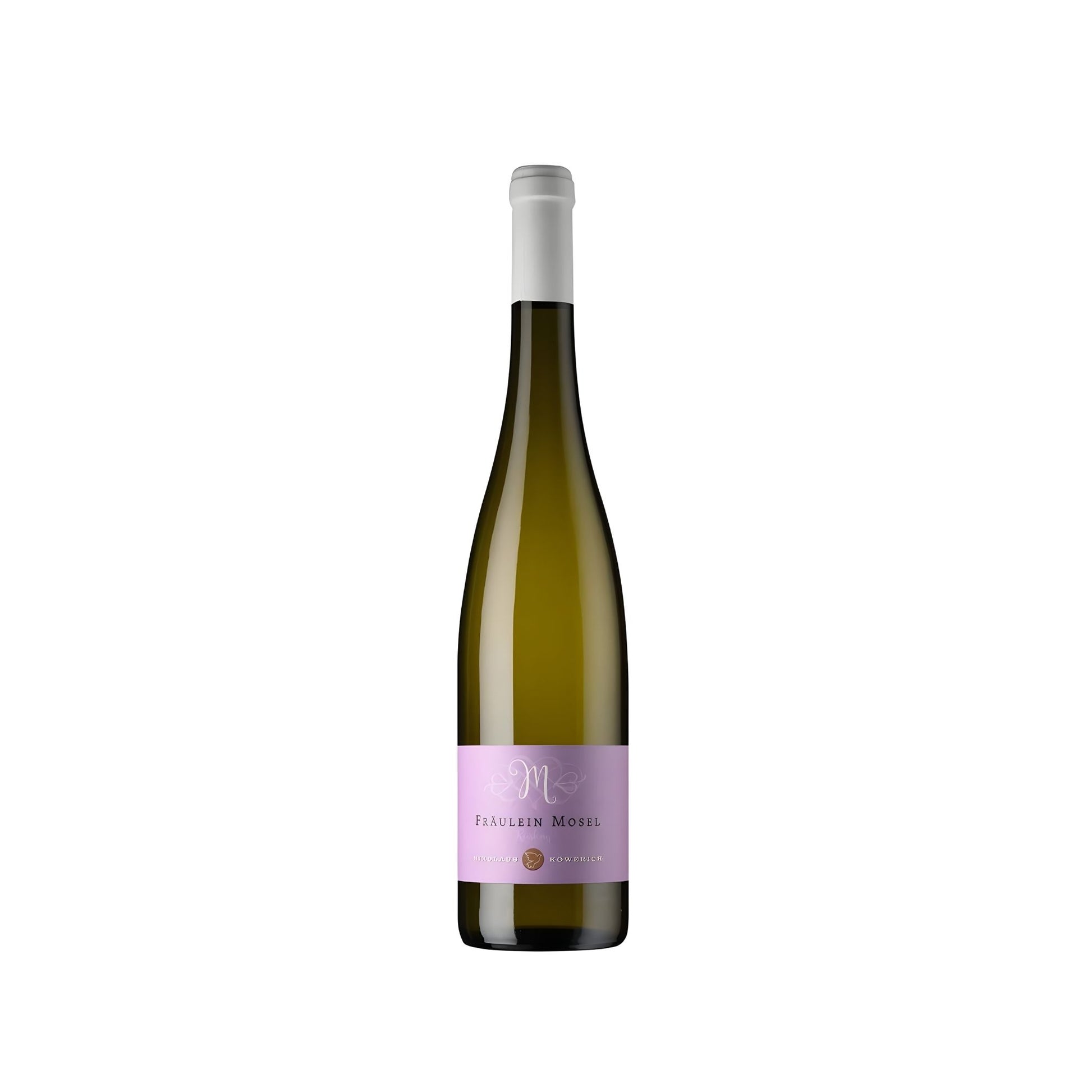 Wine bottle with a purple label on a white background