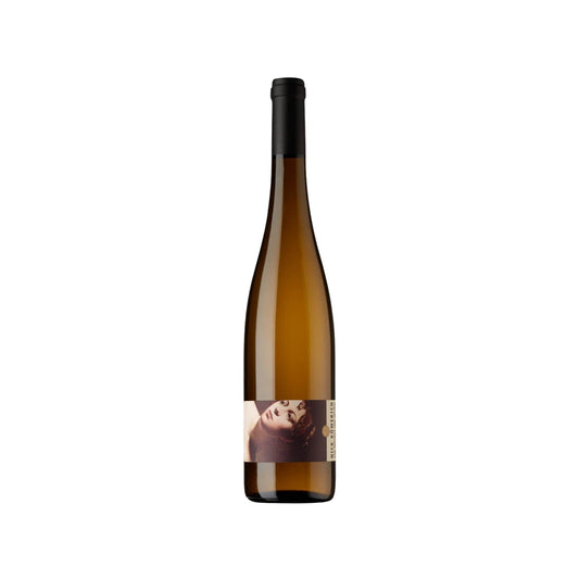 Wine bottle with a label on a white background