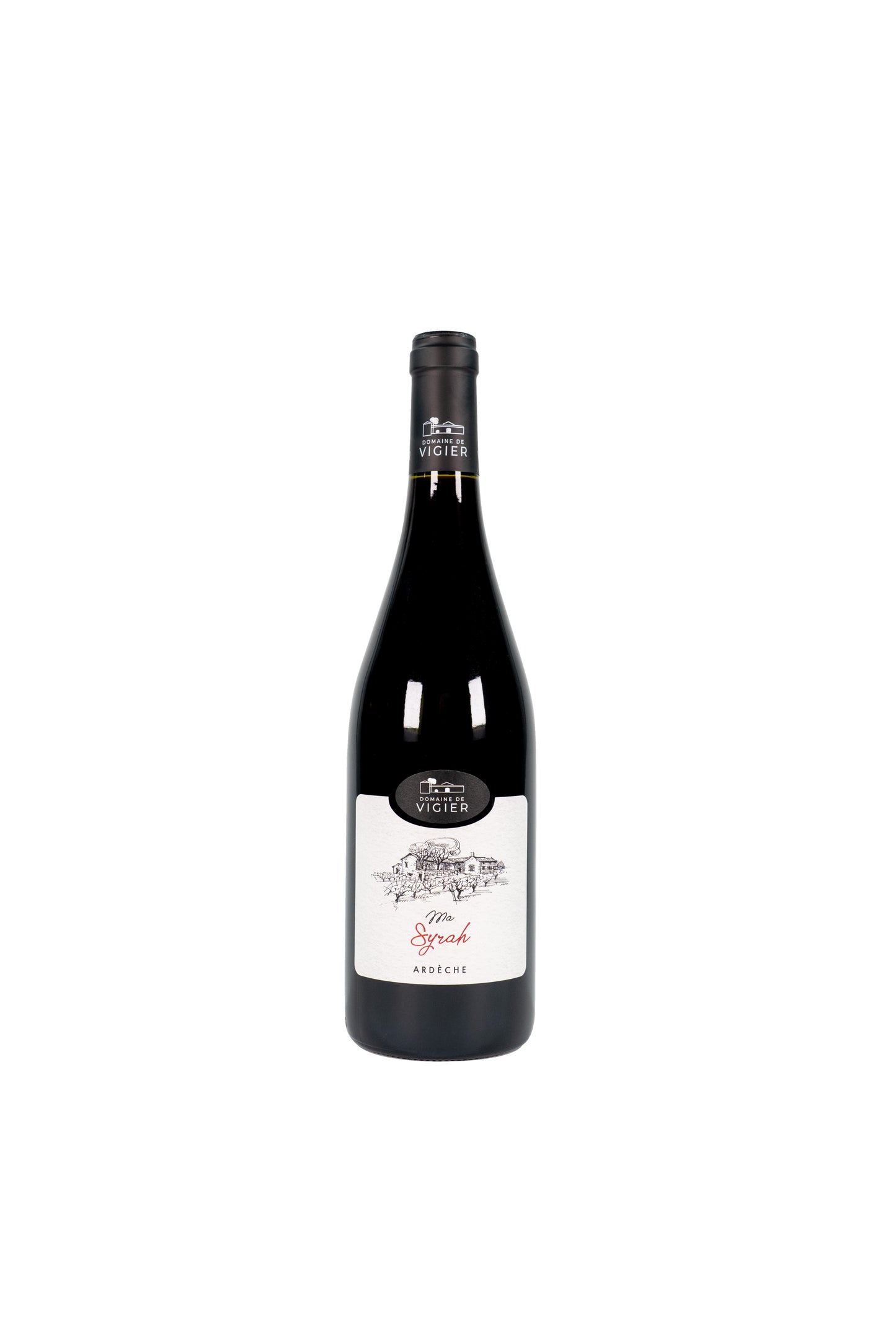Wine bottle with a label on a white background
