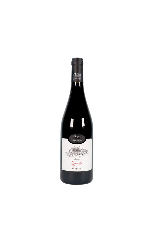 Wine bottle with a label on a white background